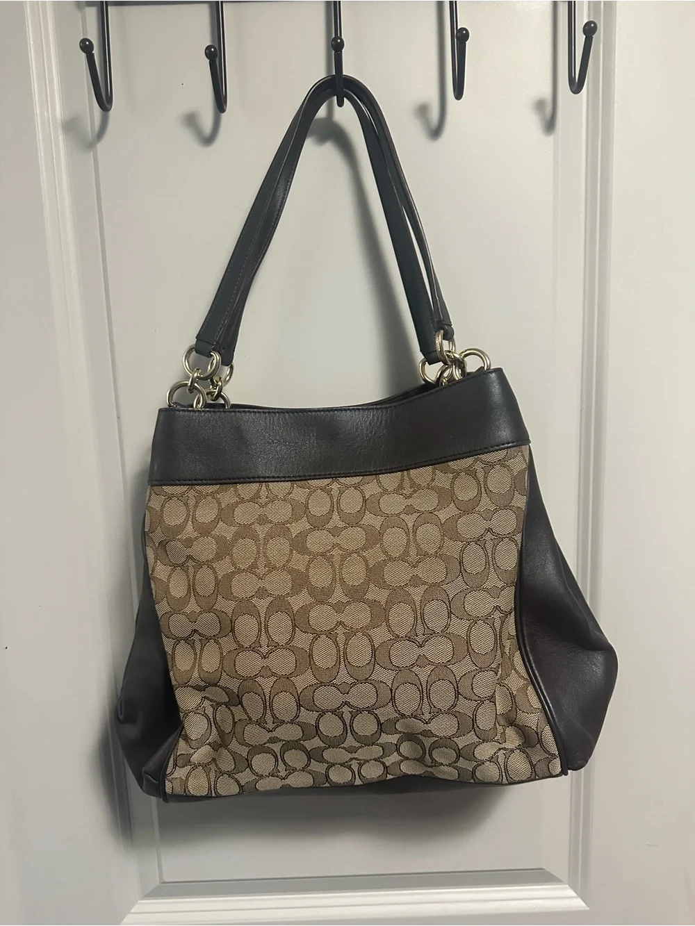 Coach Signature Canvas Tote with Dark Brown Trim